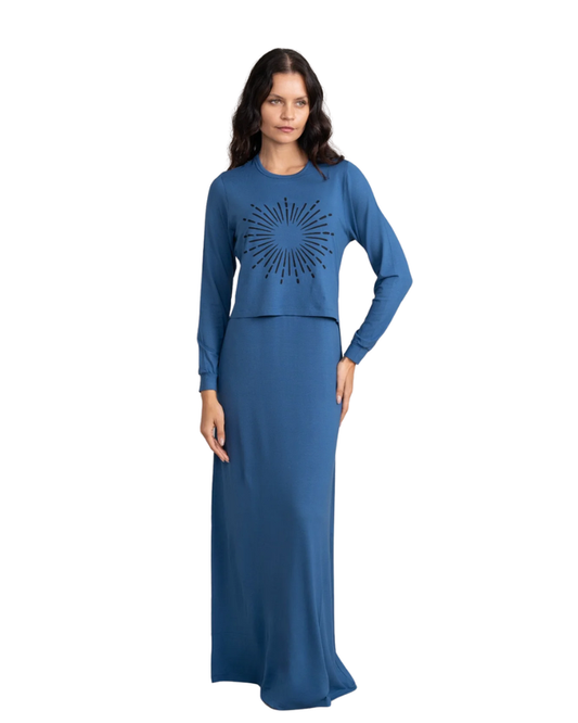 Ellwi Starburst Blue Cotton Nursing Nightgown