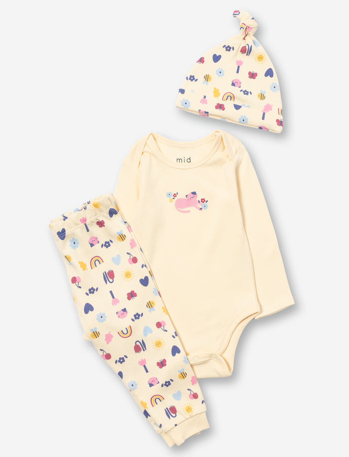 Ensemble 2 pièces avec chapeau en tricot imprimé pour bébé fille