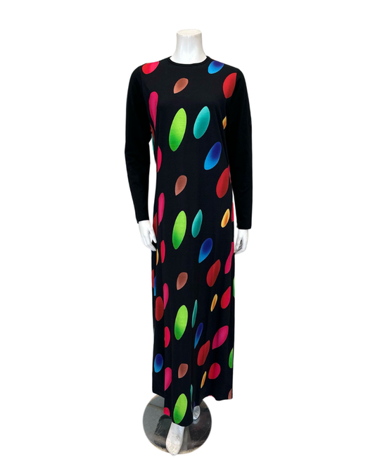 ESPi AN729 Multi Color Circles Print Black Pull On Cotton Teen Nightgown Myselflingerie.com