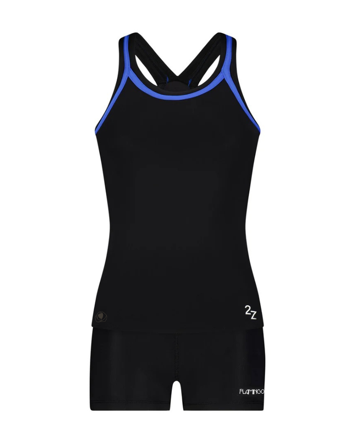 Flamingo 2ZRO Black Royal Trim 2 Piece Teen's Bathing Suit Tank with Shorts myselflingerie.com
