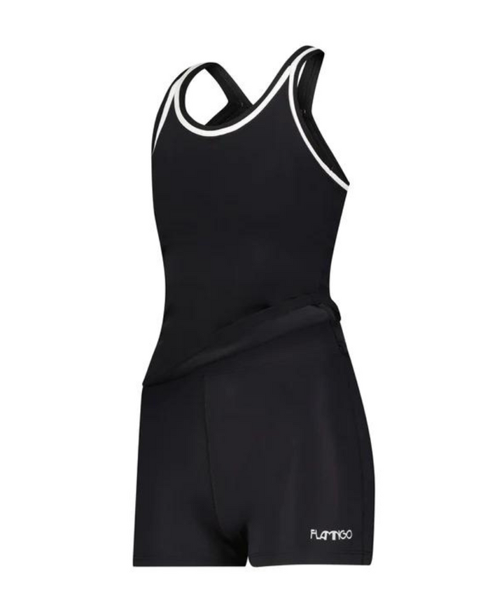 Flamingo 2ZBW Black White Trim 2 Piece Teen's Bathing Suit Tank with Shorts myselflingerie.com