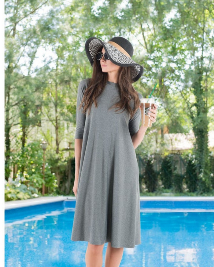 Flamingo Heather Grey Swing Swim Dress Regular Length Myselflingerie.com