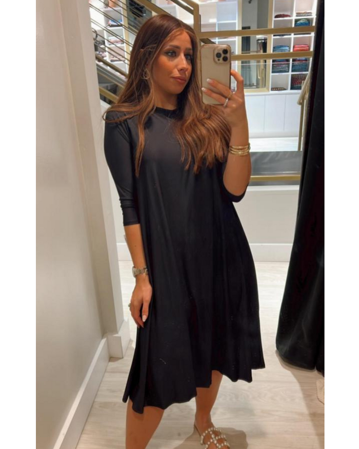 Flamingo Summer Black Swing Swim Dress Petite Length Myselflingerie.com