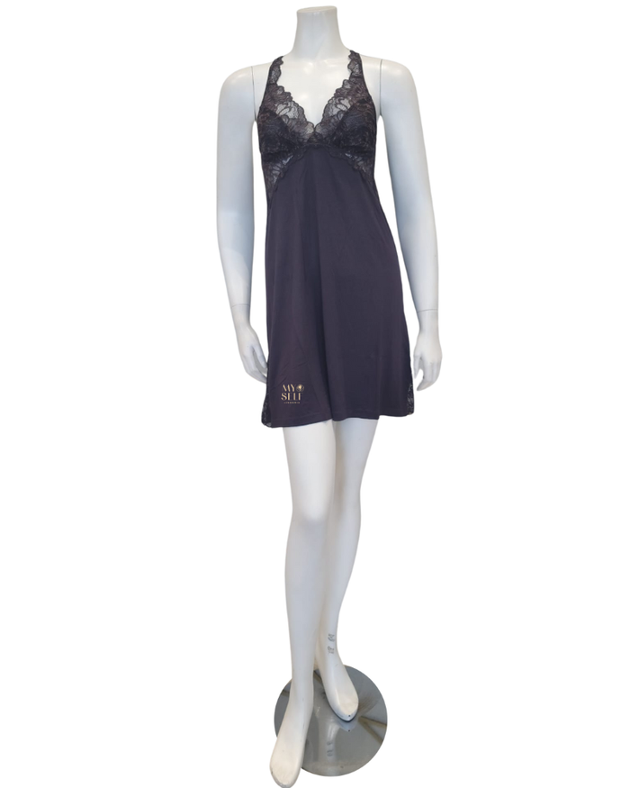 Fleurt 6032 Shale Indulgence Lace Bustier Chemise myselflingerie.com