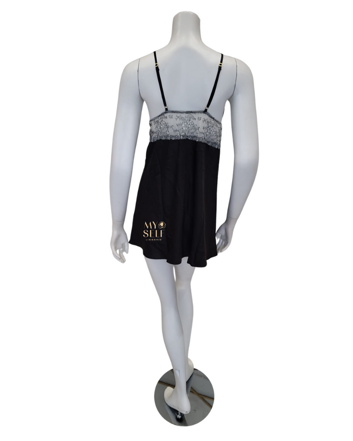 Flora Nikrooz Q81370 + Q81371 Black Angelique Chemise & Wrap Set myselflingerie.com