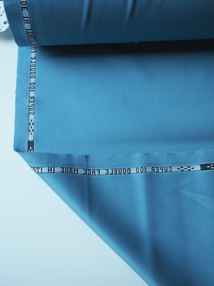 French Blue Super 100 Double Faced Wool Sateen