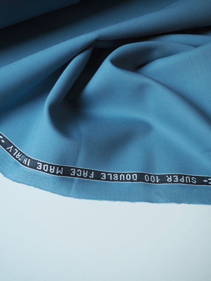 French Blue Super 100 Double Faced Wool Sateen