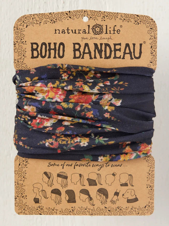 Full Boho Bandeau Headband - Black Red Bouquets-view 1