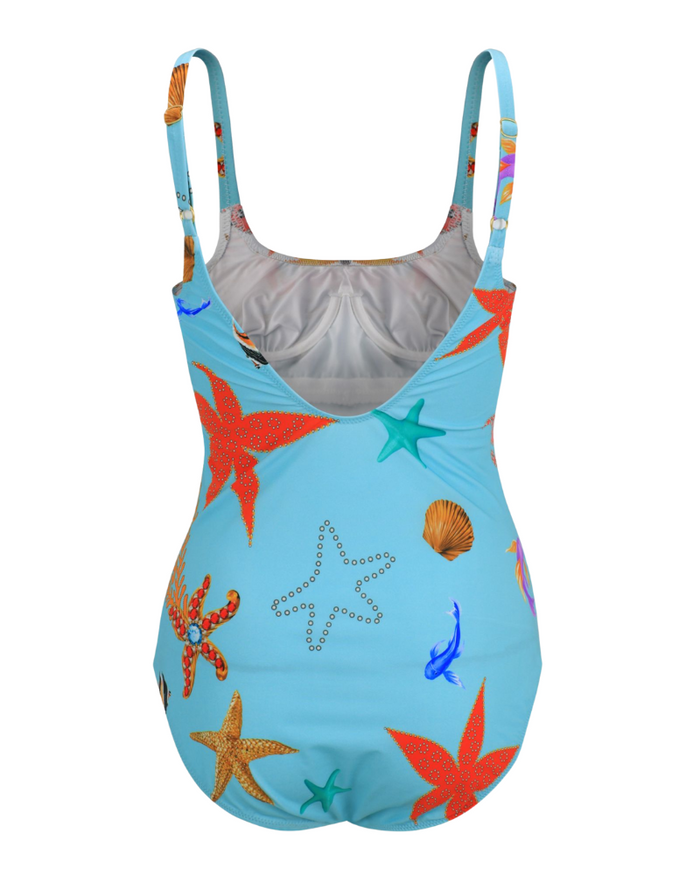 Furstenberg 516-38428 Sea Motifs Aqua Blue Underwire Swimsuit Myselflingerie.com