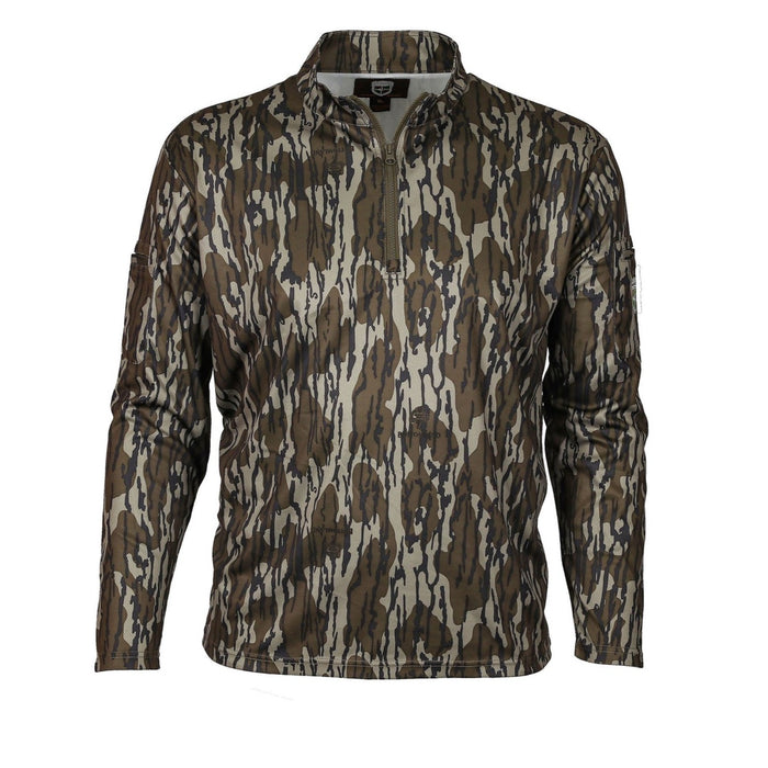 GameKeeper camouflage quarter-zip hunting shirt with long sleeves and dual arm pockets in a lightweight, breathable fabric.