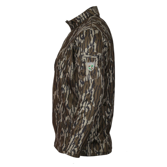 GameKeeper camo quarter-zip shirt with a high collar, long sleeves, and a utility pocket on the left arm.
