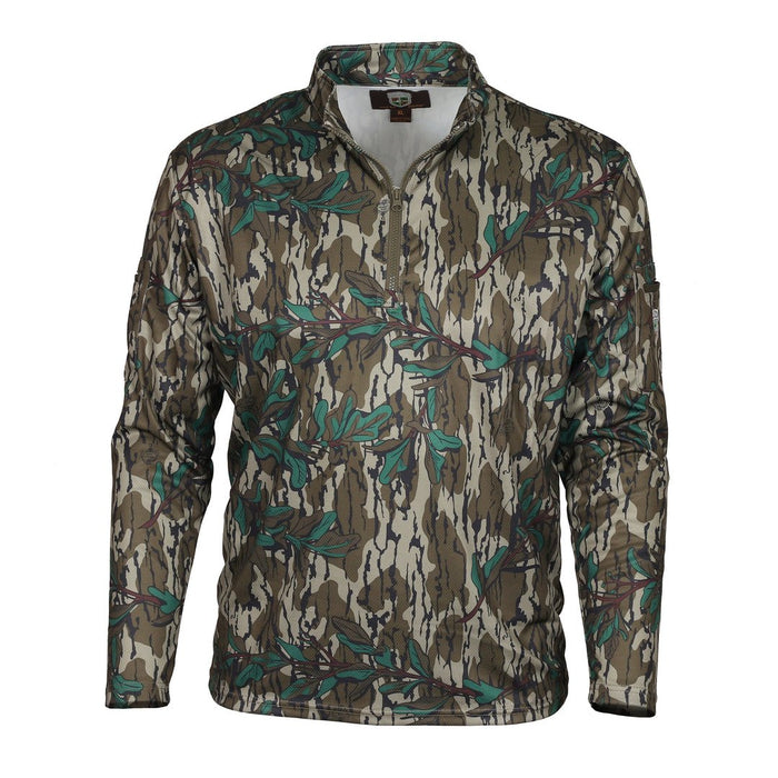 GameKeeper Skinning Shed camo quarter-zip shirt with long sleeves and dual arm pockets in a lightweight, breathable fabric.