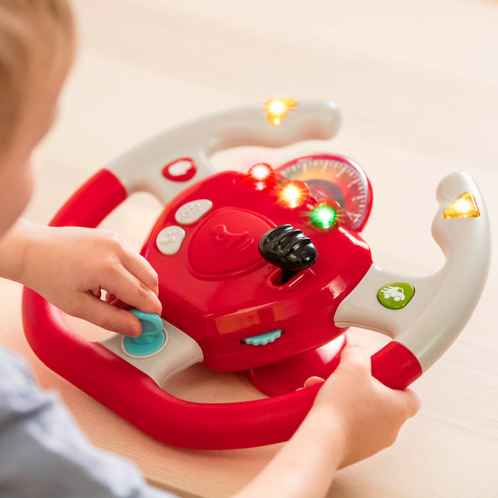 A toy steering wheel for kids and toddlers.