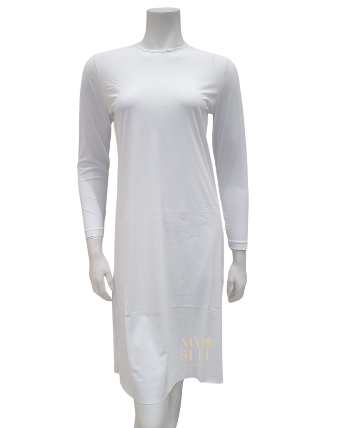 Gemsli FK340 39" White Long Sleeve Seamless Shell Dress myselflingerie.com