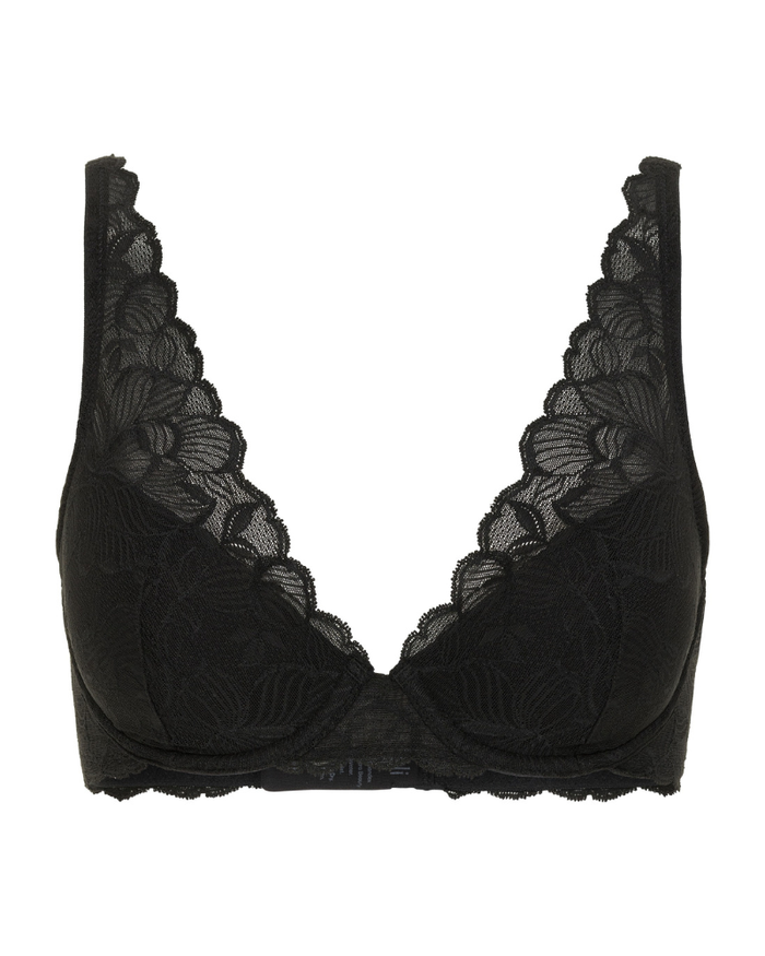 Gemsli Black Elegant High Apex Plunge Underwire Bra