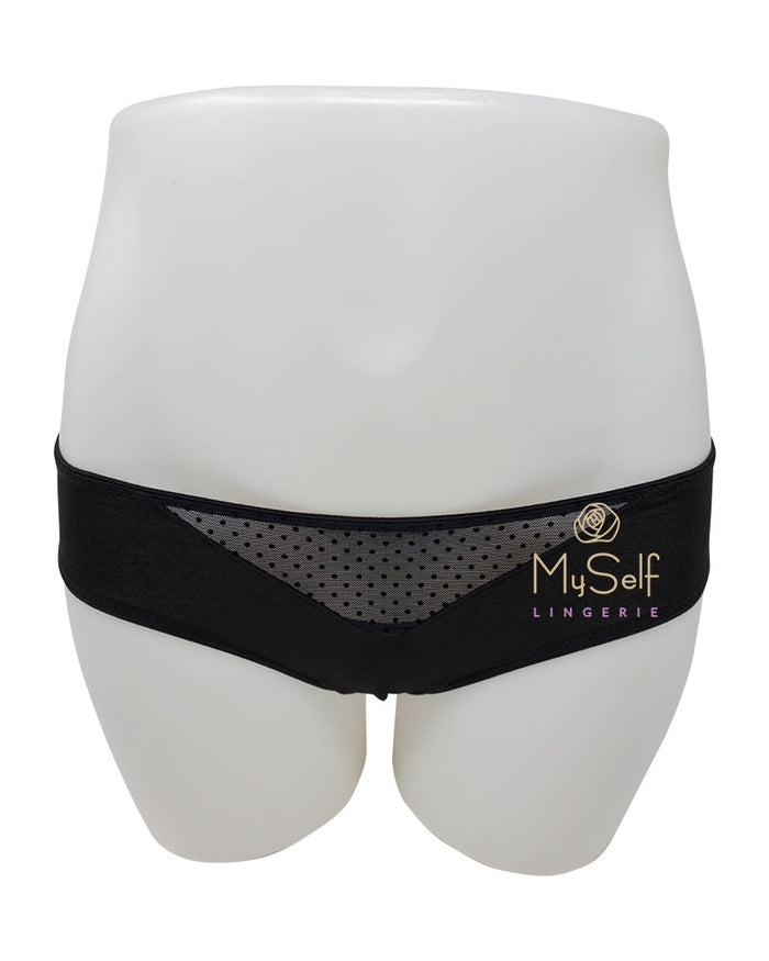 Black 32200 Mesh Insert Organic Cotton Black Bikinis 3 Pk myselflingerie.com