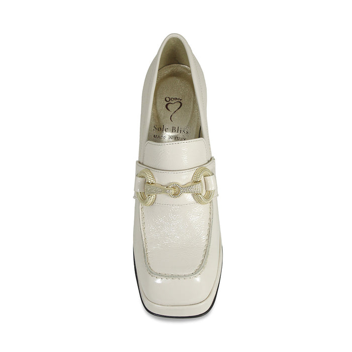 Genevieve: Cream Patent Leather Boots Sole Bliss
