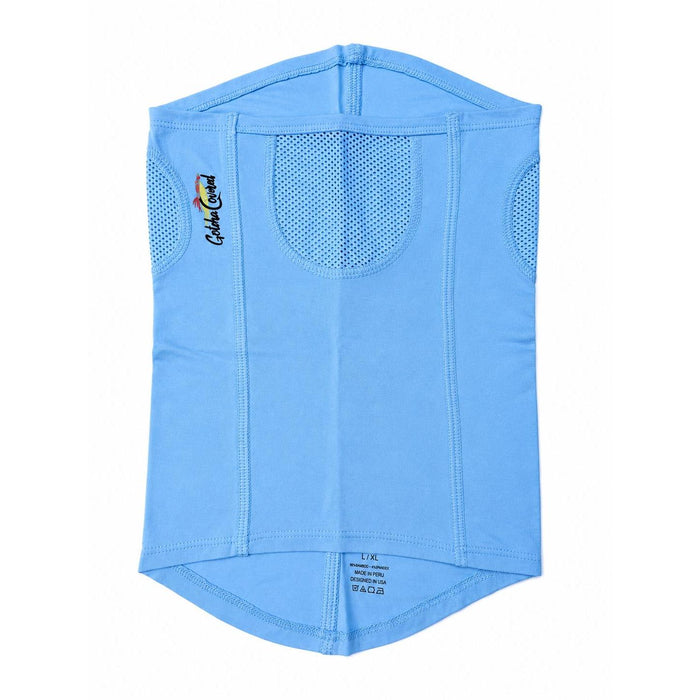 Light blue Gotcha Covered bamboo neck gaiter with breathable mesh ventilation panels and logo detail.