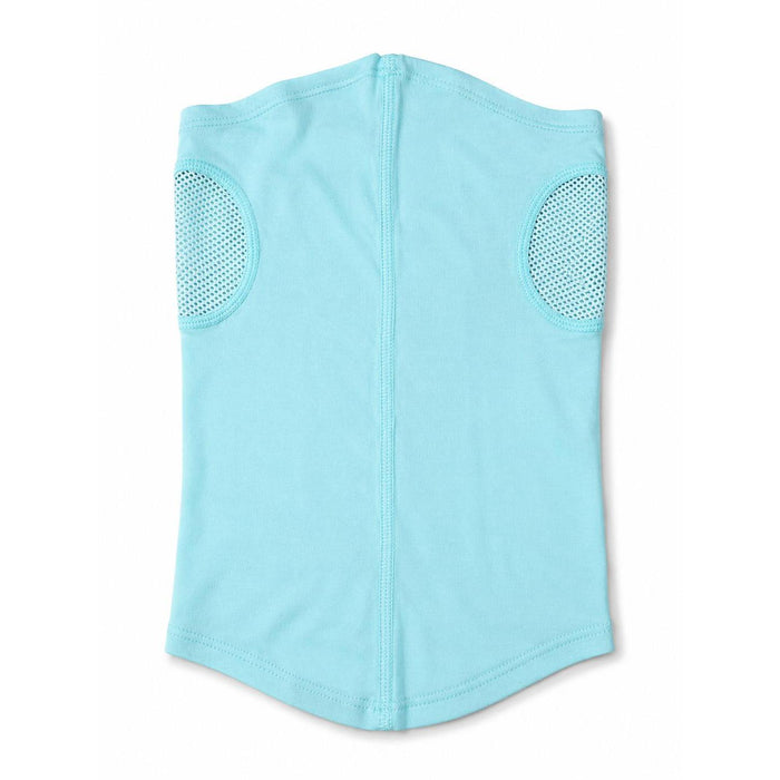 Light blue bamboo blend neck gaiter with side mesh ventilation panels for breathable outdoor sun protection.