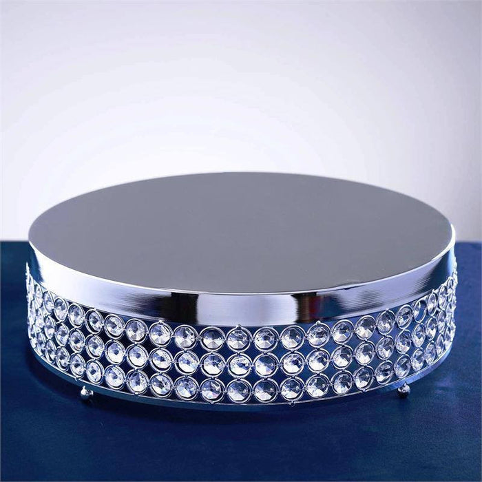 Grand Wedding Beaded Crystal Metal Cake Stand - 15.5" Diameter