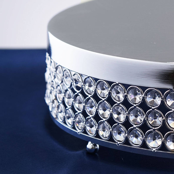 Grand Wedding Beaded Crystal Metal Cake Stand - 15.5" Diameter