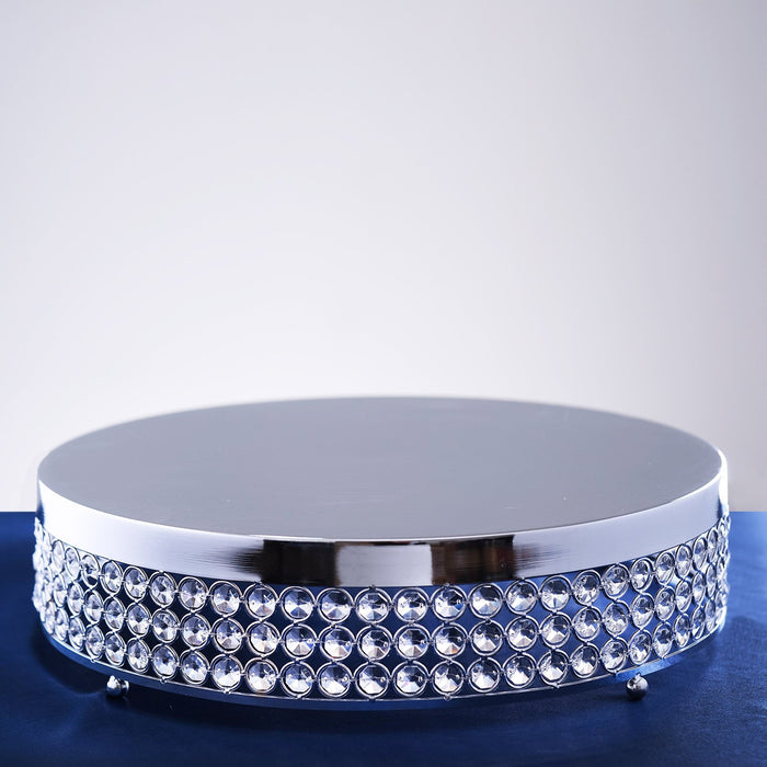 Grand Wedding Beaded Crystal Metal Cake Stand - 15.5" Diameter