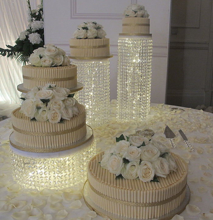 Grand Wedding Beaded Crystal Metal Riser Cake Stand - 15.5" Diameter
