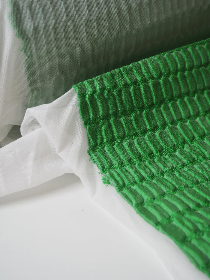 Green Interfaced Crocodile Silk Blend Cloqué