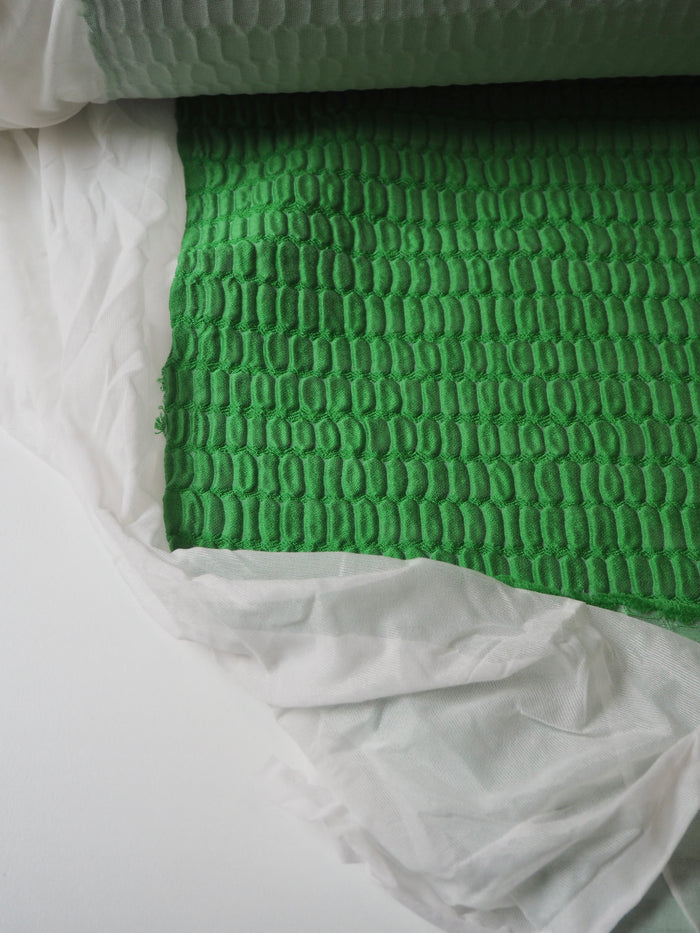 Green Interfaced Crocodile Silk Blend Cloqué