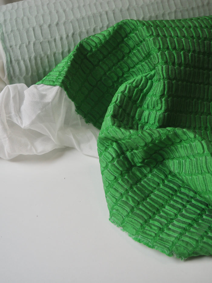 Green Interfaced Crocodile Silk Blend Cloqué