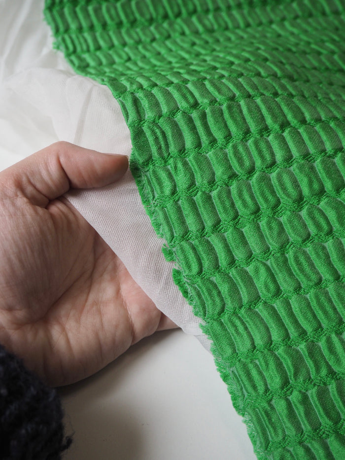 Green Interfaced Crocodile Silk Blend Cloqué