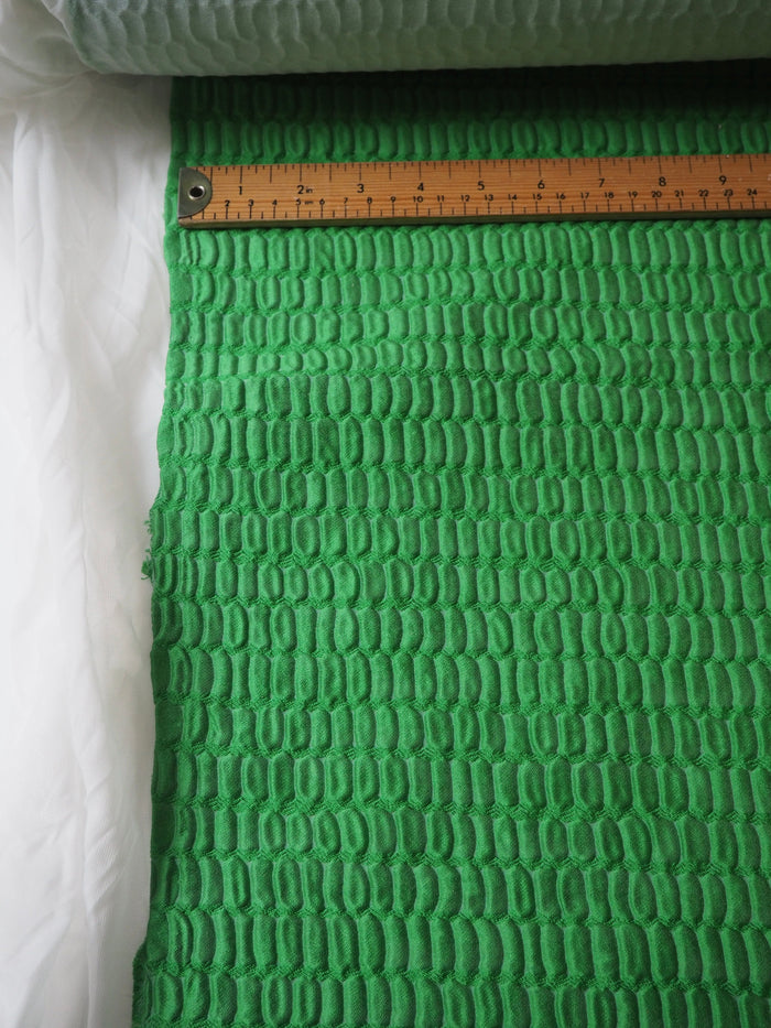 Green Interfaced Crocodile Silk Blend Cloqué