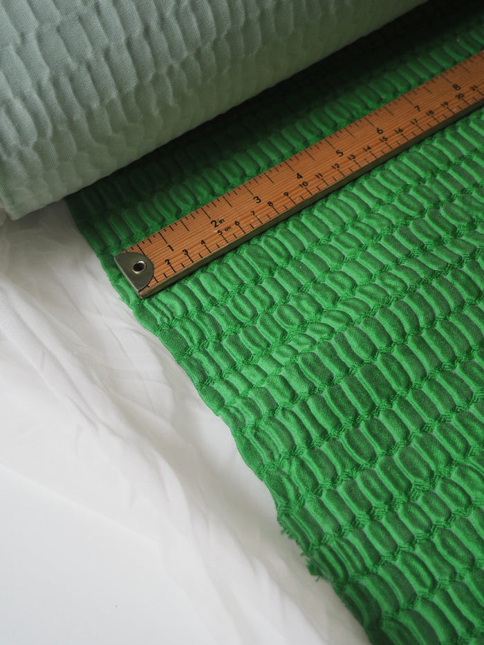 Green Interfaced Crocodile Silk Blend Cloqué