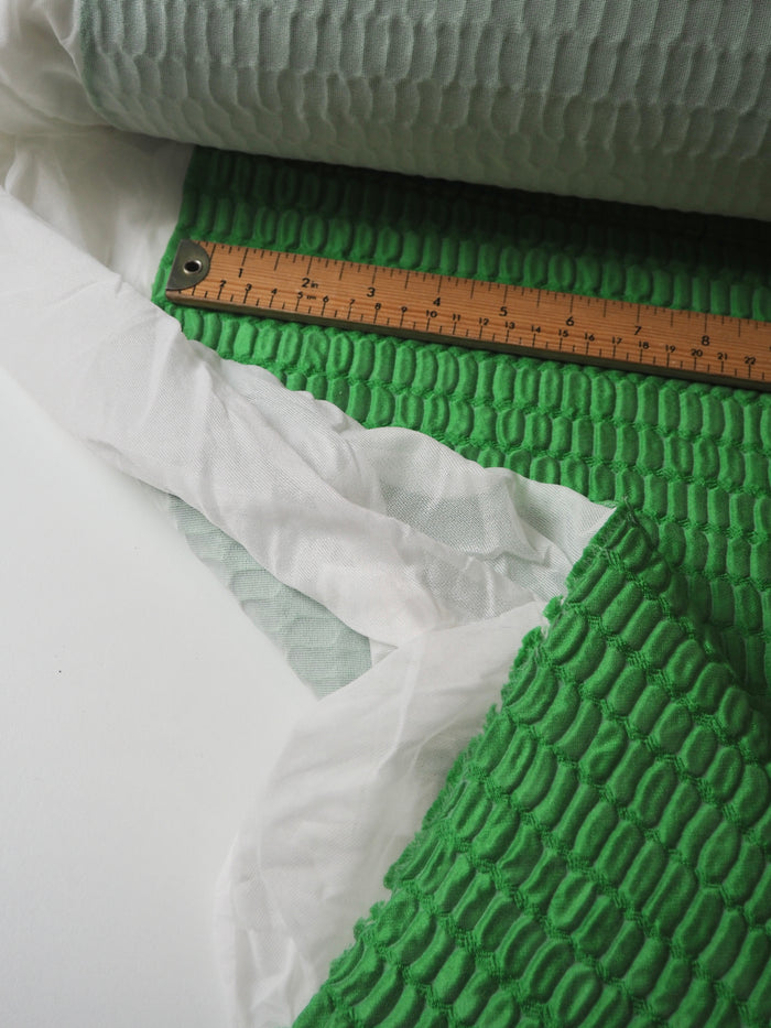 Green Interfaced Crocodile Silk Blend Cloqué