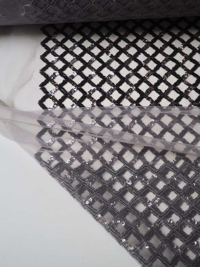 Grey Lattice Sequin Tulle