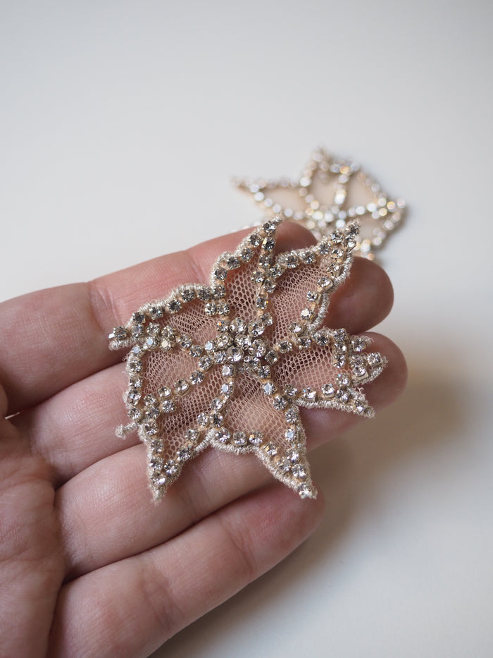 Hand Beaded Small Silver Outline Floral Crystal Appliqué