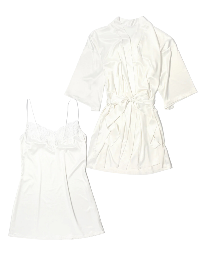 Hanky Panky 4R5701 + 4RR111 Light Ivory Happily Ever After Chemise & Wrap Set myselflingerie.com