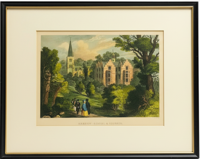 Harrow School and Church antique print