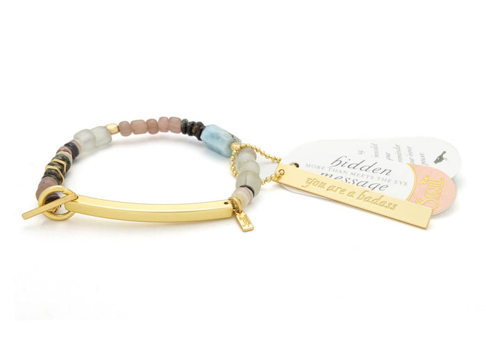 Hidden Message Bracelet - Badass/Larimar/Gold