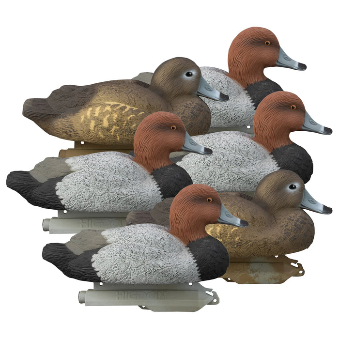 Set of Higdon foam-filled Redhead duck decoys featuring wide bodies, realistic feather detail, and vibrant, non-glare paint.