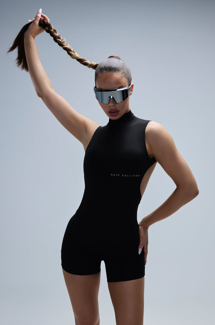 High Neck Romper - Black -  KATE GALLIANO Activewear | Luxury One Pieces, Jumpsuits and Rompers