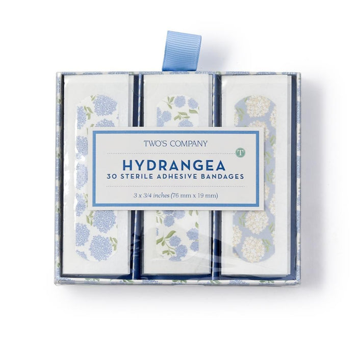 Set of 30 decorative hydrangea-patterned adhesive bandages in a stylish gift box with three distinct floral designs.
