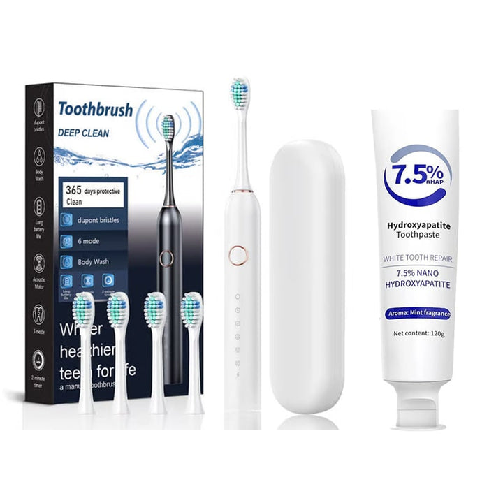 Sonic Electric Toothbrush (White) + Hydroxyapatite Toothpaste (1 PC)