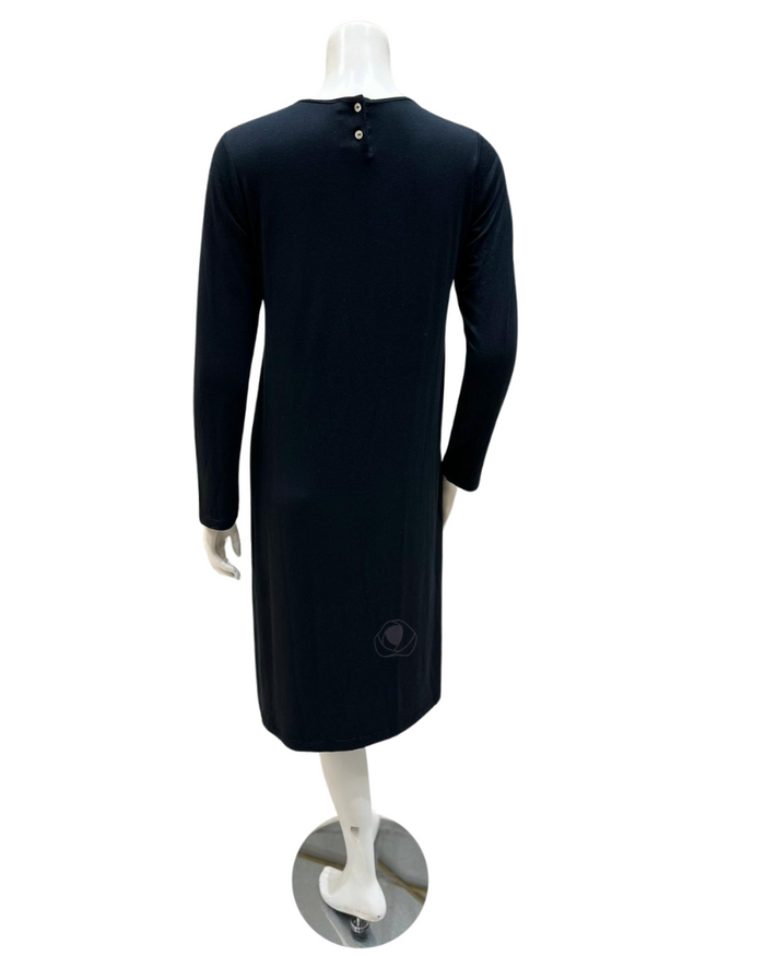 Iora Lingerie 23413A Black Modest V Neck Lace Modal Nightshirt myselflingerie.com