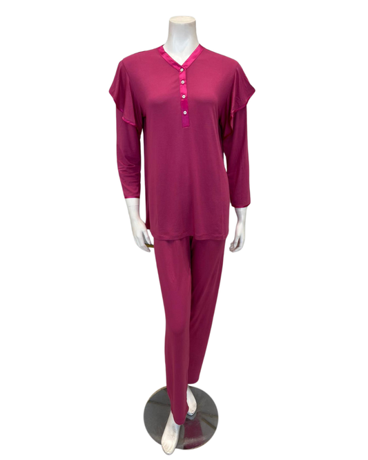 Iora Lingerie 25222M Magenta V Neck Flutter Sleeve Modal Pajamas Set Myselflingerie.com