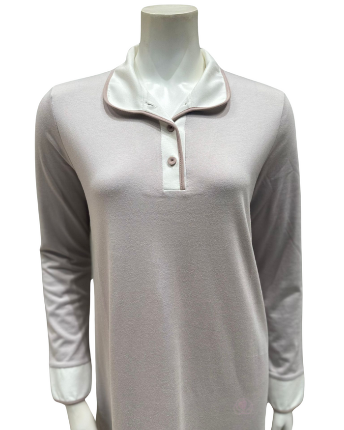 Iora Lingerie Pale Mauve Collar Style Button Down Cotton Blend Nightshirt