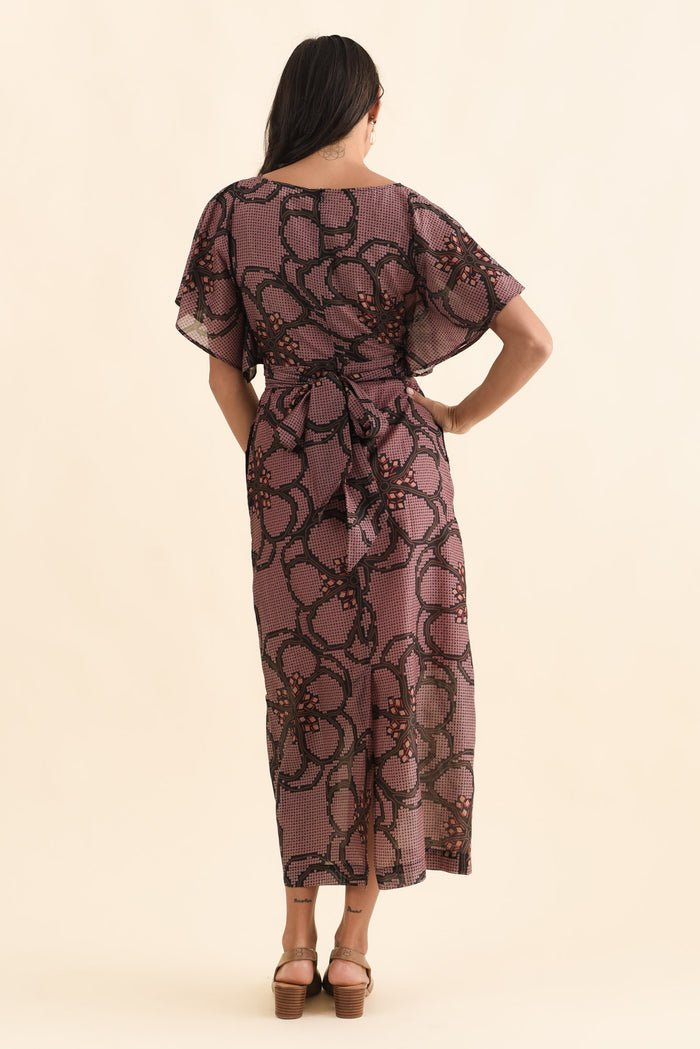 Isa Pink Floral Cotton Silk Dress,Brunette model,alt text|model:Brontie