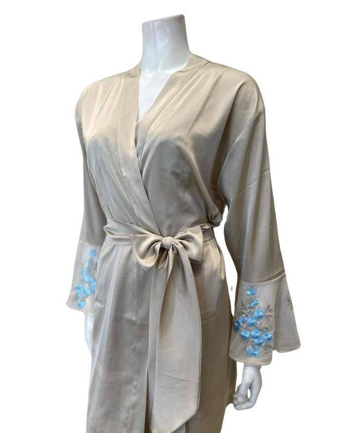 Isayes Lingerie 600231 + 180148 Light Blue Embroidery Champagne Chemise & Wrap Set Myselflingerie.com