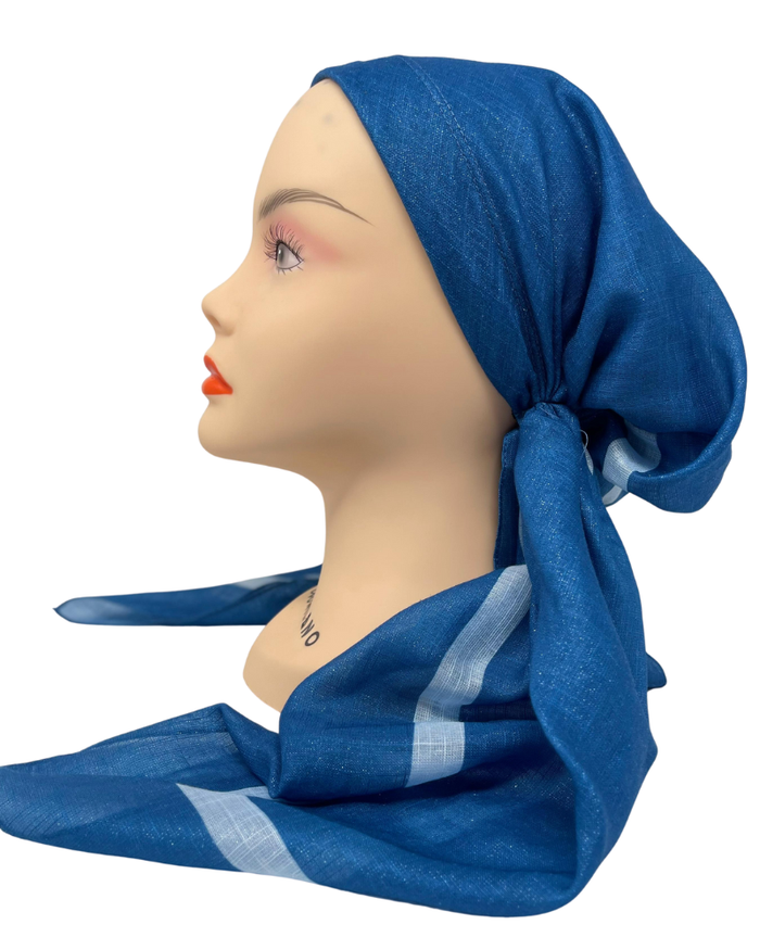It's Younique PP-SHIM-BL Blue Shimmer with White Border Pre-Tied Bandanna with Velvet Grip Myselflingerie.com