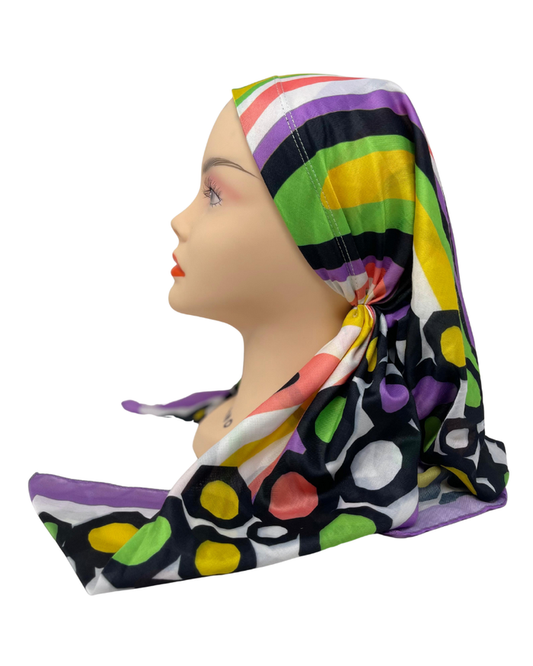 It's Younique OB-HO-LIL Honeycomb Lilac Border Pre-Tied Open Back Bandanna with Velvet Grip Myselflingerie.com